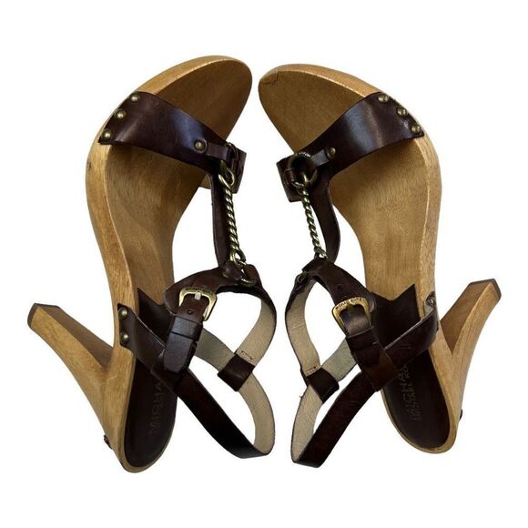 Michael Kors Women's Slingback Wooden Platform Heels Dark Brown Size 10M - Picture 9 of 9